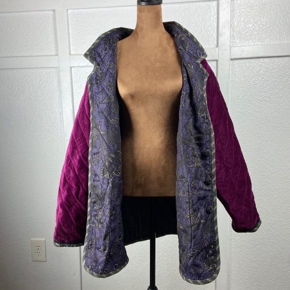 Handmade Vintage Reversible Quilted Boho Jacket Purple Paisley & Magenta Velvet - Picture 8 of 13